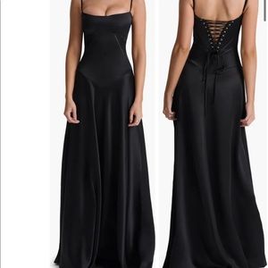 HOUSE OF CB Lace-Up Satin Maxi Slipdress BLACK SIZE SMALL NEW